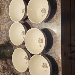 EUC Vtg. Thomson Pottery Bird House Set of 6 Soup/Salad Bowls 6" diameter